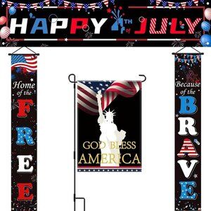 KIRE 5Pack 4th of July Decorations Outdoor Indoor Hanging Banners Black